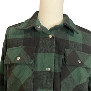 FORNIA Green Black Plaid Heavy Flannel Boyfriend Shajacket Shirt Jacket Sz L